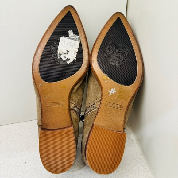 Vince Camuto Jody Bootie Ankle Boots Olive Tan Genuine Leather Sz 9 *Flaw Lining - Picture 11 of 16